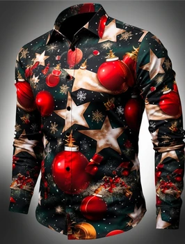 2023 Дядо Коледа, Коледно дърво, Коледни часовници, Ежедневни мъжки риза, Коледа риза с ежедневно принтом, Удобна Мека кърпа