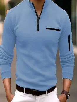 2023 Есенно-зимна риза с къси ръкави Camisas Polo Ежедневни мъжки ризи на еднакво с цип дълъг ръкав Дебели Мъжки спортни ризи Polo бял цвят