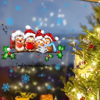 2024 Коледни украси Етикети във формата на снежинки, Коледно Дърво, Коледни шапки, лепенки за прозорци с птици, за да проверите за партита, Коледни стикери