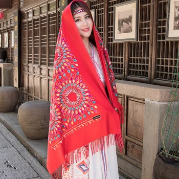 22 Цвята, женски вълнен шал от Pashmina с бродерия, Цветен шал, хиджаб, обвивка, Зимни Дебели шалове, превръзка на главата, популярен хиджаб, мюсюлмански шалове