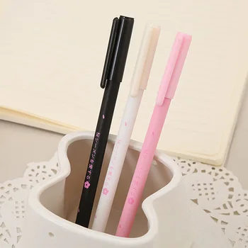 3 Бр Гел писалка Cherry Blossoms 0,5 мм, с красиви розови листенца, неутрални химикалки за подписване на изпита, канцеларски материали, ученически пособия