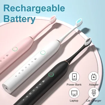 6 Режима на почистване Звукова електрическа четка за зъби с USB Акумулаторна релаксираща Масажна четка за зъби за възрастни, моющаяся четка за зъби, за избелване на зъбите, Чистящая четка