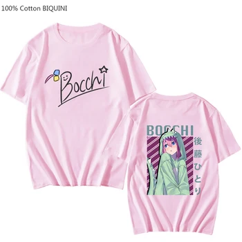 BOCCHI THE ROCK! Тениска с аниме-принтом Hitori Gotou, японската Тениска с графика на Манга, 100% Памучен тениска с кръгло деколте, Мъжки Тениски с анимационни герои