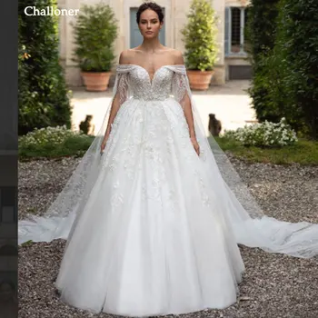 Challoner Секси сватбена рокля с пайети рокля без презрамки, Дантелени апликации с отворен гръб, Тюлевое сватбена рокля на принцеса на поръчка
