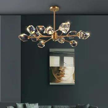 Led дизайнерски кръгли полилей в стил постмодерното от кристал и мед, Окачена лампа Lampen за хранене ZM1121