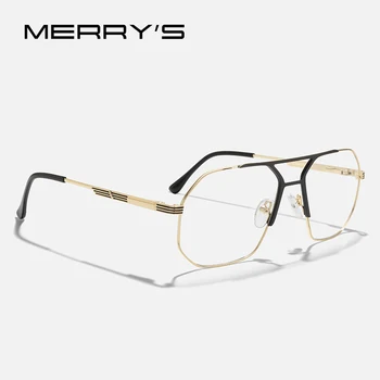 MERRYS DESIGN Мъжки Модни Квадратни Очила В Оптични Рамки Луксозни Рамки За Очила с Двоен Мост По лекарско Предписание Оптични Очила S2193