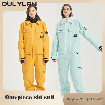 Oulylan Топъл гащеризон, водоустойчив зимни дрехи, анцуг с качулка, мъжки Женски едно парче ски костюми, спортно яке за сноуборд на открито