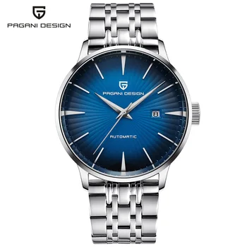 PAGRNE DESIGN, Бизнес и ежедневни мъжки автоматично механични часовници, луксозни часовници марка, Водоустойчиви часовници с голям циферблат 43 мм от неръждаема стомана