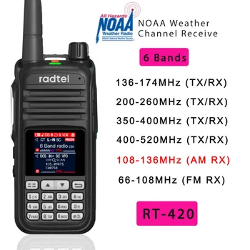 Radtel RT-420 6 Ленти Любителски Шунка Двустранно Радио 256CH Air Band Уоки Токи NOAA VOX USB SOS Цветен LCD полицейски Скенер Авиационен