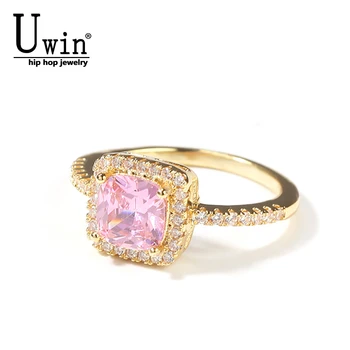 Uwin Розови пръстени с големи скъпоценния камък на КАМЪК, Годежни пръстени с кубическим цирконием, Покрити с лед, Луксозни Модни бижута За жени В Подарък 