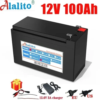 Батерия 12V 100Ah 18650 литиево-йонна акумулаторна батерия Акумулаторна батерия за слънчева енергия батерията электромобиля + зарядно устройство 12.6v3A