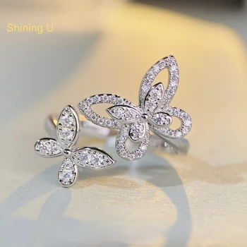 Блестящ сребърен пръстен-пеперуда U S925 за жени с диаманти, публично пръстен със скъпоценни камъни, подарък за бижута