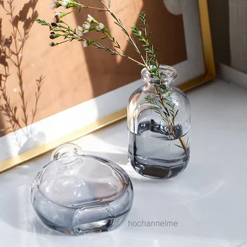 Ваза от наклон стъкло, прозрачни вази за цветя За дома, сухи цветя, Аксесоари за дневна, аксесоари за дома в скандинавски стил