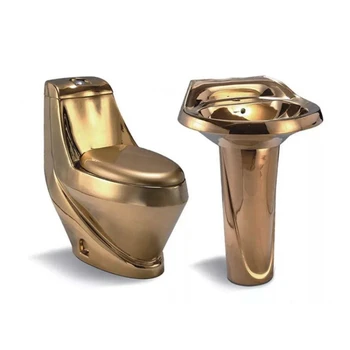 Вик Керамика за баня от златен цвят, тоалетни чинии P Trap 180 mm и S trap 300 мм, седалка за тоалетна