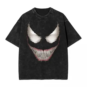 Выстиранная тениска Disney Venom Smile, готини тениски на Marvel в стил хип-хоп, градинска дрехи големи размери, Памучни Летни потници, тениски за мъже и жени