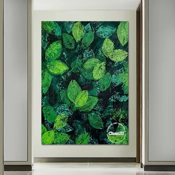 Големи картини на съвременното изкуство, ръчно рисувани абстрактни зелени с акрилни листа, стенни живопис, интериор за дневната, платно за рисуване