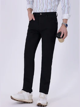 Дънки за мъже 2024 Four Seasons Нови Свободни Преките Бизнес Модни Разтеглив Ежедневни панталони на по-високо качество на черен цвят