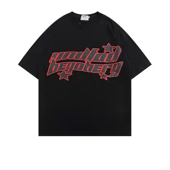 Европейската и американската Персонални Ретро Мъжка тениска С принтом Години Двойка Y2K Street Hip Hop Harajuku Спортна тениска OversizedT