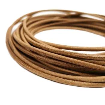 Естествено-кафяво 2 мм кръгъл кабел от естествена телешка кожа, черна каишка от естествена кожа за FJ