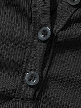 Жените риза Хенли от рубчатого фланелка с дълъг ръкав, приталенная Базова риза на пода-копчета, есента случайни съкратен топ с кръгло деколте, градинска облекло