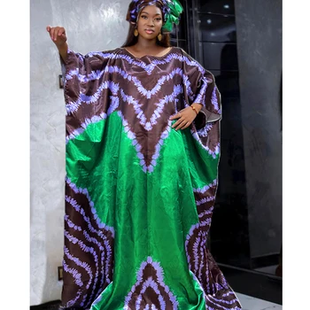 Зелени Африкански Рокли За Жени, Традиционната Роба За Сватбени Партита, Оригинални Халат Riche Dashiki, Вечерни Облекла С Принтом И Шал