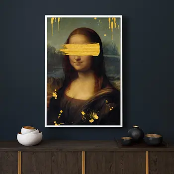 Златна Мона Лиза Ренессансное изкуството на Стенно Изкуство Платно Картина Печат Смешно винтажного Променено на изкуството Начало Декор Картина за хола