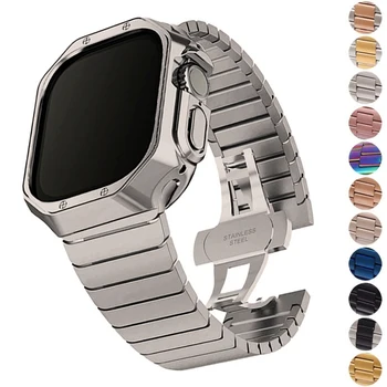 Каишка от неръждаема стомана + калъф за Apple Watch Ultra Band 49 мм 44 мм 41 мм 45 мм 42 мм 40 мм, 38 мм, Калъф от TPU iWatch Series 8 7 6 5 4 3 SE