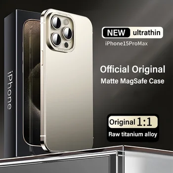 Калъф за iphone 15 14 Pro Max от необработени титан, Магнитна безжична зареждане MagSafe, метална глазура, оригиналната е с цветна защитно делото