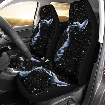 Калъфи за автомобилни седалки с кошачьим принтом Galaxy Stars, 2 бр, Универсална защита на предните седалки за мъже и жени, Аксесоари за украса на автомобили