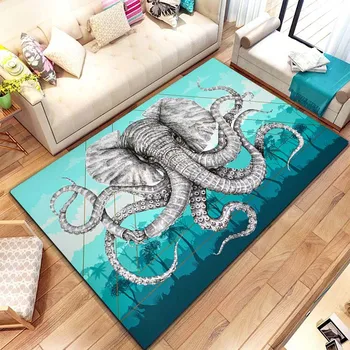 Мат с кураканским осьминогом в океана теми голям размер, килим за спалнята, домашен интериор, дневна, врати за баня, нескользящий мат, кухненски килим