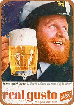Метална табела - бира Schlitz 1964 г. и моряк - Ретро вид