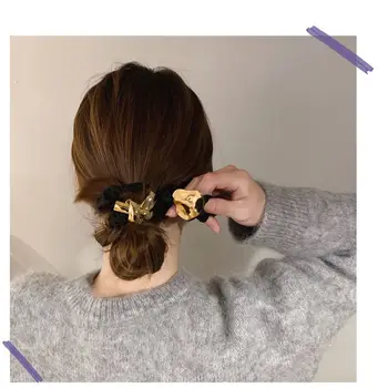 Минималистичные дъвка за коса от сплав с нередовни възел Модерен Френски дизайн 2021 Нова Черна Еластична въже за коса Женски Аксесоари за коса