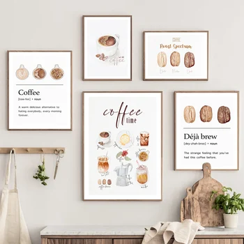 Модерен минималистичен стенен плакат за кухня кафе Кафе Кофеинът Чаша какао Стенно изкуство Платно на Картини за кафе Бар