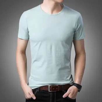 Модерна мъжка лятна риза 2023 година от мека тъкан с кръгло деколте и къси ръкави за ежедневието, елегантни стръмни блузи-потници