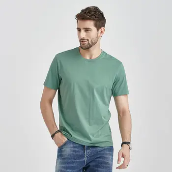 Мъжка лятна тънка однотонная тениска с къс ръкав, Градинска модерно мъжко облекло, блузи, еластична свободна ежедневни тениска с кръгло деколте