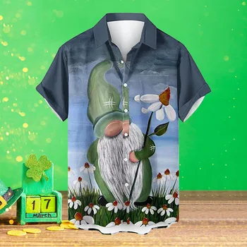 Мъжки ризи на Деня на Св. Патрик, Ежедневни Блузи, Празнични Ризи с принтом на Лацканах и копчета, Празнични кофточки