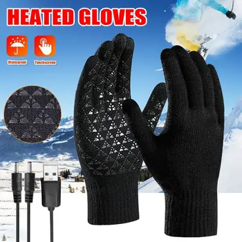 Нескользящие ръкавици с електрически нагревател, нови сензорни Топли Велосипедни ръкавици, компютърни ръкавици, плетени калъф за ръкавици с USB-топъл, мъжки и женски