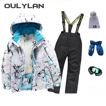 Нов комплект детски ски костюми, удебелена снегозащитная и ветрозащитная професионален водоустойчив ски яке, панталони за момчета и момичета с