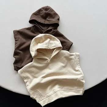 Нов Модерен жилетка 2023 г., есенни детски блузи, hoody без ръкави с качулка за деца, пуловер за момчета и момичета, жилетка, палто