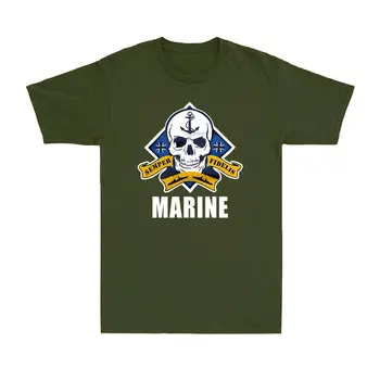 НОВ СПИСЪК Marine Semper Fidelis Моряк Lake Skull Veteran Deployment Мъжки памучен тениска