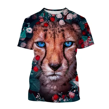 Нова мода мъжки и дамски ежедневни тениска с къси ръкави и леопардовым принтом под формата на леопард, с 3D-принтом 2023 година