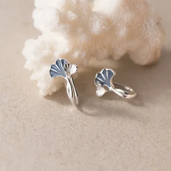 Нови модни сини обеци-куки в стил гинко, със сребърно покритие, с малки сладки листа, индивидуални обеци TYB326