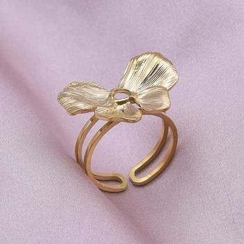 Нови творчески пръстени във формата на пеперуда за жени, модни пръстени с листенца от неръждаема стомана, отворени регулируеми пръстени за пръстите, бижута