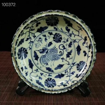 Огромен античен китайски бяло-син порцелан ръчно рисувани * Phoenix * Bowl M