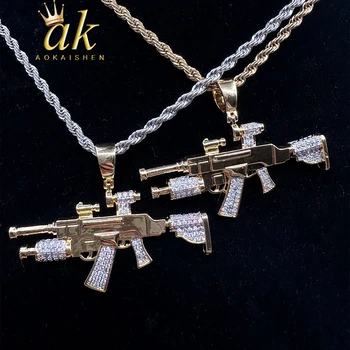 Окачване Aokaishen Пистолет, покрит с Лед, Истински Позлатени бижута за мъже в стил хип-хоп