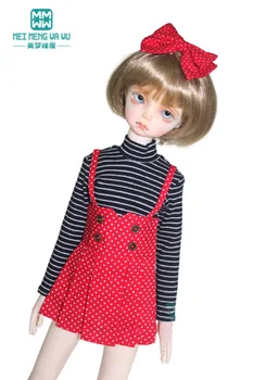 Подходящ за дрехи-кукли MSD 1/4 BJD 43 см, модерен дълга раирана тениска и плисирана пола подарък за момичета