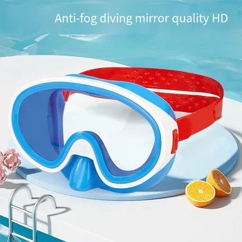 Полнокадровые детски модни очила за гмуркане с голямо зрително поле, меки силиконови регулируеми огледални очила за плуване с защита от замъгляване HD