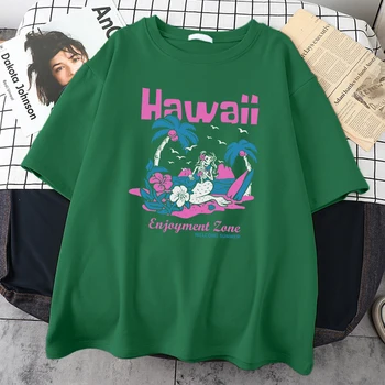 Приятната лятна мъжка тениска Hawaii Enjoy Zone в стил хип-хоп, удобна тениска, Лятна ежедневни тениска, Корейската мода, къс ръкав