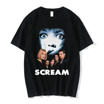 Реколта тениски Scary Movies 90-те години, тениска Horror Ghostface, мъжки тениски от висококачествен памук, ежедневни тениски с къс ръкав Оверсайз