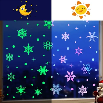 Светещи в Тъмното Стикери за Стена Цветна Снежинка Коледа Нова Година Аксесоари За Декориране на Прозорци, Стъклени Стикер на Самозалепващи